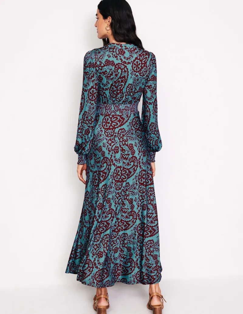 Kleider & Jumpsuits | Kleider In Petite | Boden Ivy Gesmoktes Midikleid-Blaues Gras, Paisley-Kaskade BlauesGras,Paisley-Kaskade