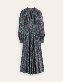 Kleider & Jumpsuits | Kleider In Petite | Boden Ivy Gesmoktes Midikleid-Blaues Gras, Paisley-Kaskade BlauesGras,Paisley-Kaskade