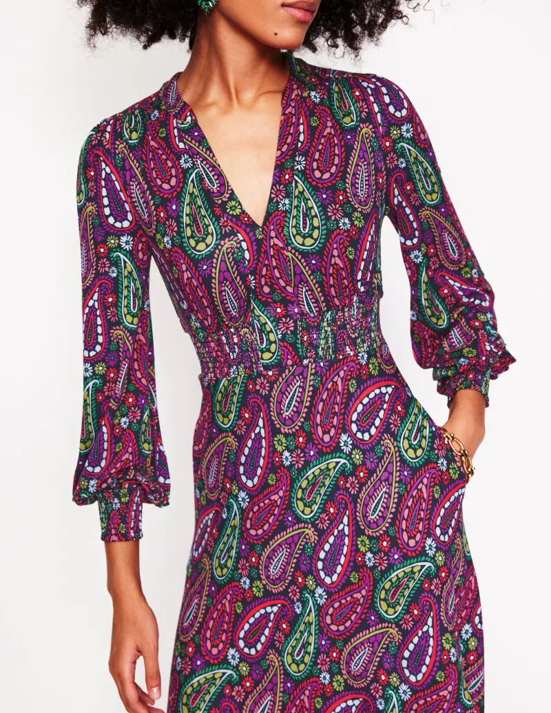 Kleider & Jumpsuits | Kleider In Petite | Boden Ivy Gesmoktes Midikleid-Bunt, Illustriertes Paisleymuster Bunt,IllustriertesPaisleymuster