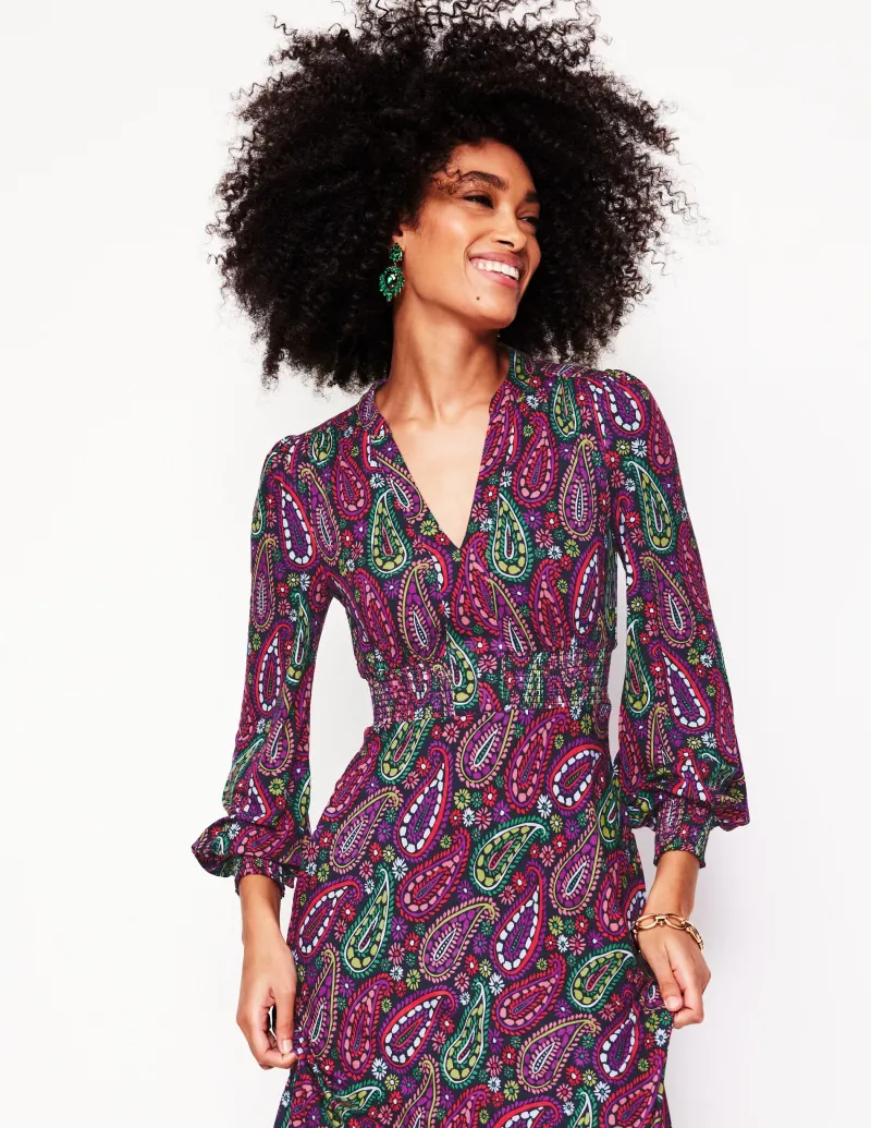 Kleider & Jumpsuits | Kleider In Petite | Boden Ivy Gesmoktes Midikleid-Bunt, Illustriertes Paisleymuster Bunt,IllustriertesPaisleymuster