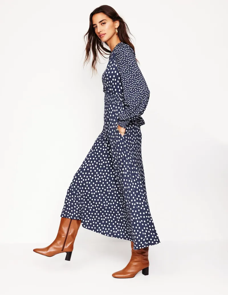 Kleider & Jumpsuits | Midi | Boden Ivy Gesmoktes Midikleid-College Marine, abstrakte Punkte CollegeMarine,abstraktePunkte