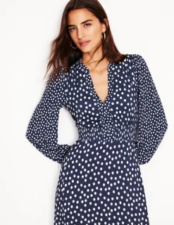 Kleider & Jumpsuits | Midi | Boden Ivy Gesmoktes Midikleid-College Marine, abstrakte Punkte CollegeMarine,abstraktePunkte