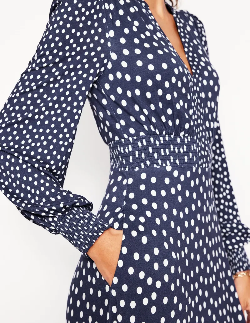 Kleider & Jumpsuits | Midi | Boden Ivy Gesmoktes Midikleid-College Marine, abstrakte Punkte CollegeMarine,abstraktePunkte