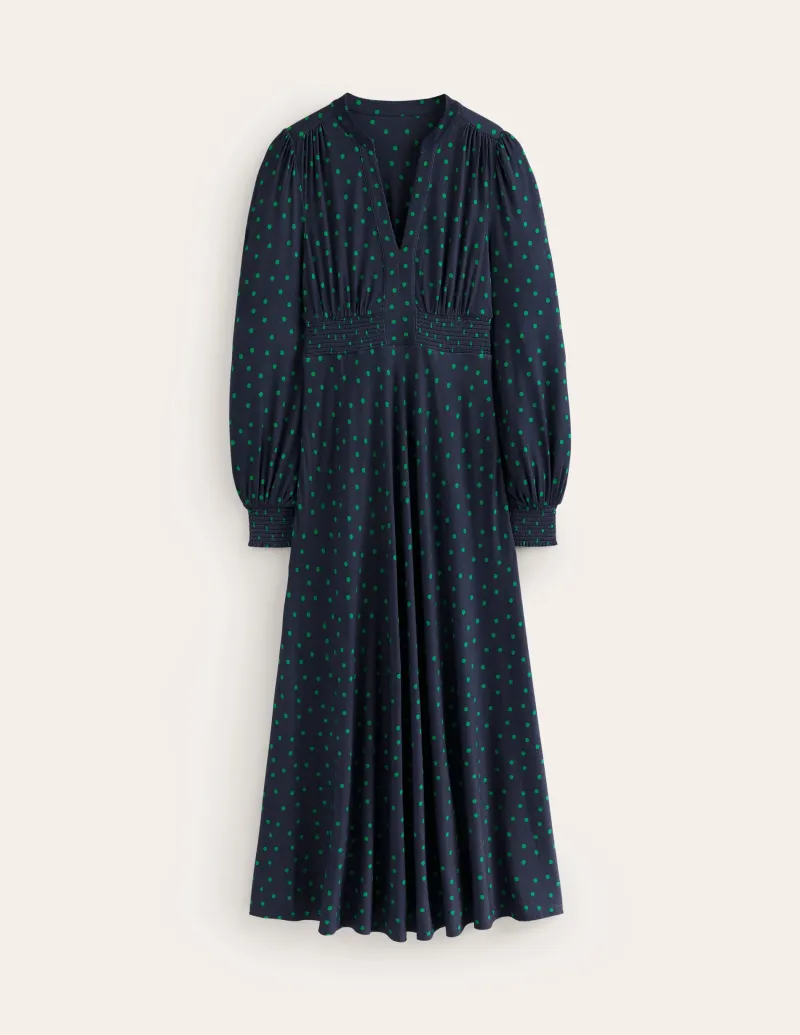 Kleider & Jumpsuits | Kleider In Petite | Boden Ivy Gesmoktes Midikleid-Marineblau, Einzelne Punkte Marineblau,EinzelnePunkte