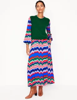 Kleider & Jumpsuits | Kleider In Petite | Boden Ivy Gesmoktes Midikleid-Mehrfarbig, abstrakte Welle Mehrfarbig,abstrakteWelle