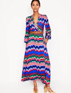 Kleider & Jumpsuits | Kleider In Petite | Boden Ivy Gesmoktes Midikleid-Mehrfarbig, abstrakte Welle Mehrfarbig,abstrakteWelle