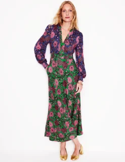Kleider & Jumpsuits | Kleider In Petite | Boden Ivy Gesmoktes Midikleid-Smaragdgrün, Blütenornament Smaragdgrün,Blütenornament