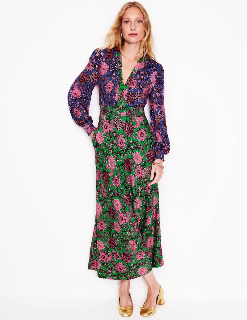 Kleider & Jumpsuits | Kleider In Petite | Boden Ivy Gesmoktes Midikleid-Smaragdgrün, Blütenornament Smaragdgrün,Blütenornament