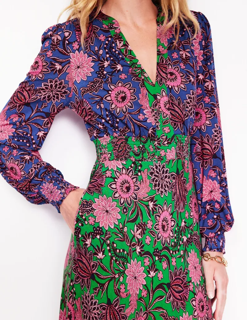 Kleider & Jumpsuits | Kleider In Petite | Boden Ivy Gesmoktes Midikleid-Smaragdgrün, Blütenornament Smaragdgrün,Blütenornament