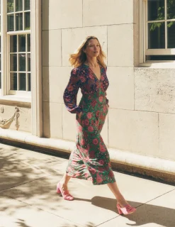 Kleider & Jumpsuits | Kleider In Petite | Boden Ivy Gesmoktes Midikleid-Smaragdgrün, Blütenornament Smaragdgrün,Blütenornament