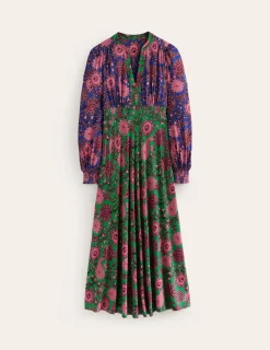 Kleider & Jumpsuits | Kleider In Petite | Boden Ivy Gesmoktes Midikleid-Smaragdgrün, Blütenornament Smaragdgrün,Blütenornament