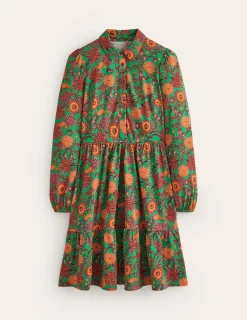 Kleider & Jumpsuits | Kleider In Petite | Boden Jemima Gestuftes Jerseykleid-Sattes Smaragdgrün, dekorative Knospe SattesSmaragdgrün,dekorativeKnospe