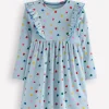 Kleider | Boden Jerseykleid aus Rippstrick mit Rüschen-Vintage-Blau Konfetti Herz Vintage-BlauKonfettiHerz