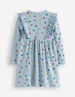 Kleider | Boden Jerseykleid aus Rippstrick mit Rüschen-Vintage-Blau Konfetti Herz Vintage-BlauKonfettiHerz