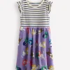 Kleider | Boden Jerseykleid mit Rüschenärmeln-Aster Lila Blumen Katze AsterLilaBlumenKatze