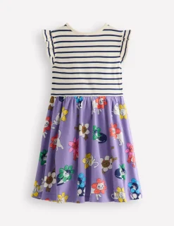 Kleider | Boden Jerseykleid mit Rüschenärmeln-Aster Lila Blumen Katze AsterLilaBlumenKatze
