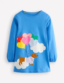 Tuniken | Oberteile & T-shirts | Boden Jersey-Tunika mit Applikationen-Pfauenfederblau Hund PfauenfederblauHund