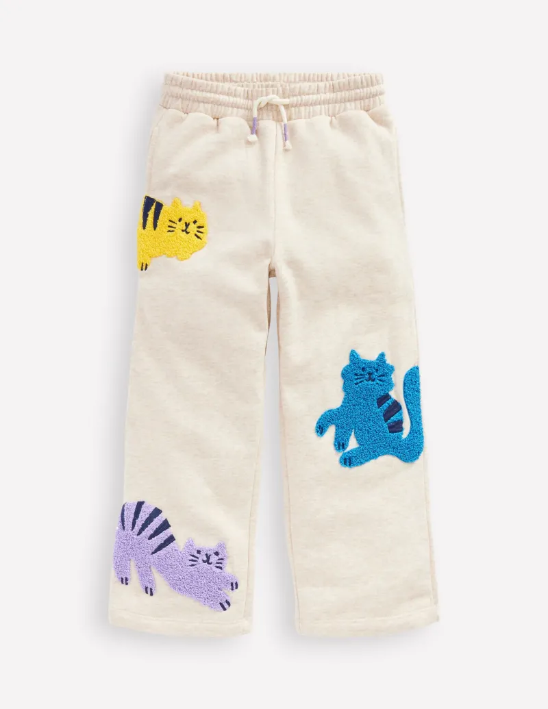 Hosen & Jeans | Boden Jogginghose mit weitem Bein und Applikation-Haferbeige Meliert Haustiere HaferbeigeMeliertHaustiere