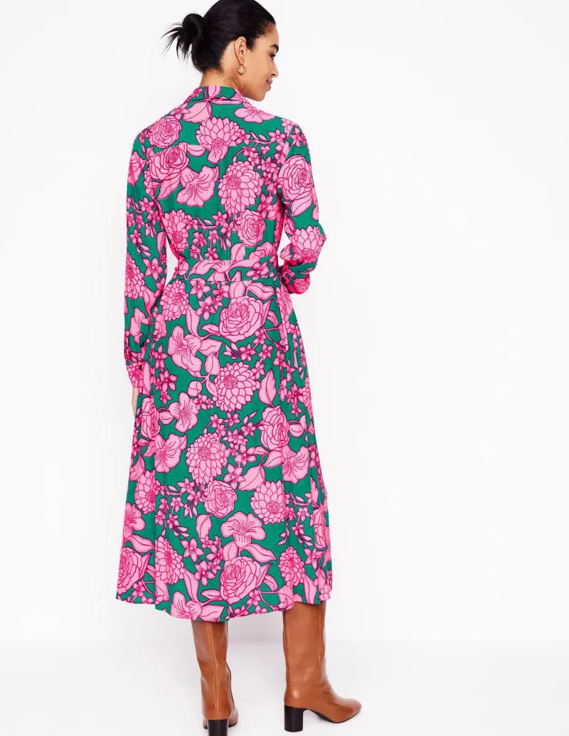 Kleider & Jumpsuits | Kleider In Petite | Boden Kate Midi-Hemdblusenkleid-Grün, Blütenkaskade Grün,Blütenkaskade