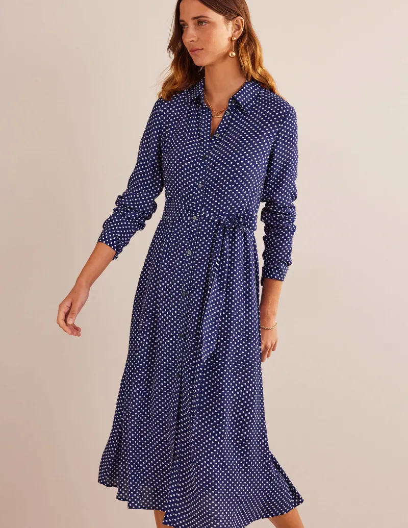 Kleider & Jumpsuits | Kleider In Petite | Boden Kate Midi-Hemdblusenkleid-Marineblau, Gepunktet Marineblau,Gepunktet