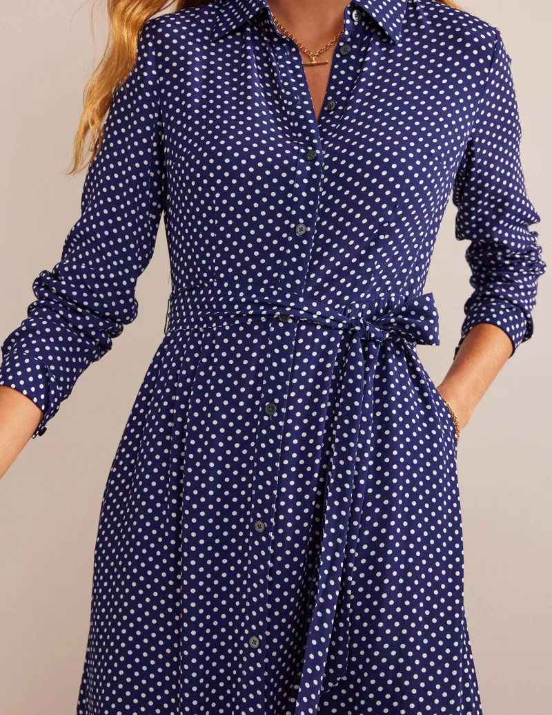 Kleider & Jumpsuits | Kleider In Petite | Boden Kate Midi-Hemdblusenkleid-Marineblau, Gepunktet Marineblau,Gepunktet