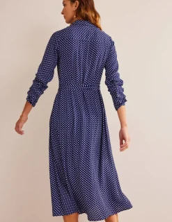 Kleider & Jumpsuits | Kleider In Petite | Boden Kate Midi-Hemdblusenkleid-Marineblau, Gepunktet Marineblau,Gepunktet
