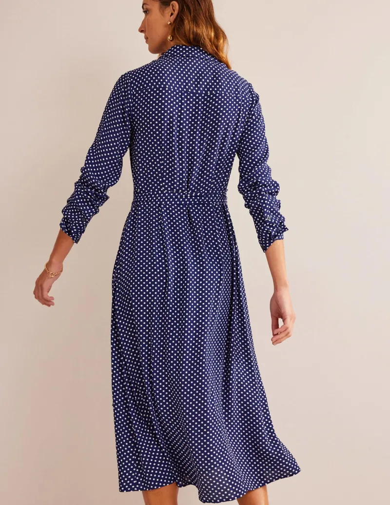 Kleider & Jumpsuits | Kleider In Petite | Boden Kate Midi-Hemdblusenkleid-Marineblau, Gepunktet Marineblau,Gepunktet