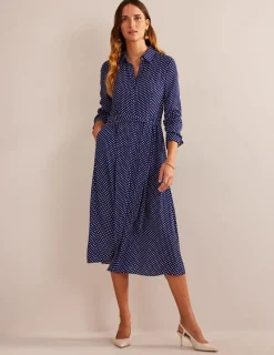 Kleider & Jumpsuits | Kleider In Petite | Boden Kate Midi-Hemdblusenkleid-Marineblau, Gepunktet Marineblau,Gepunktet