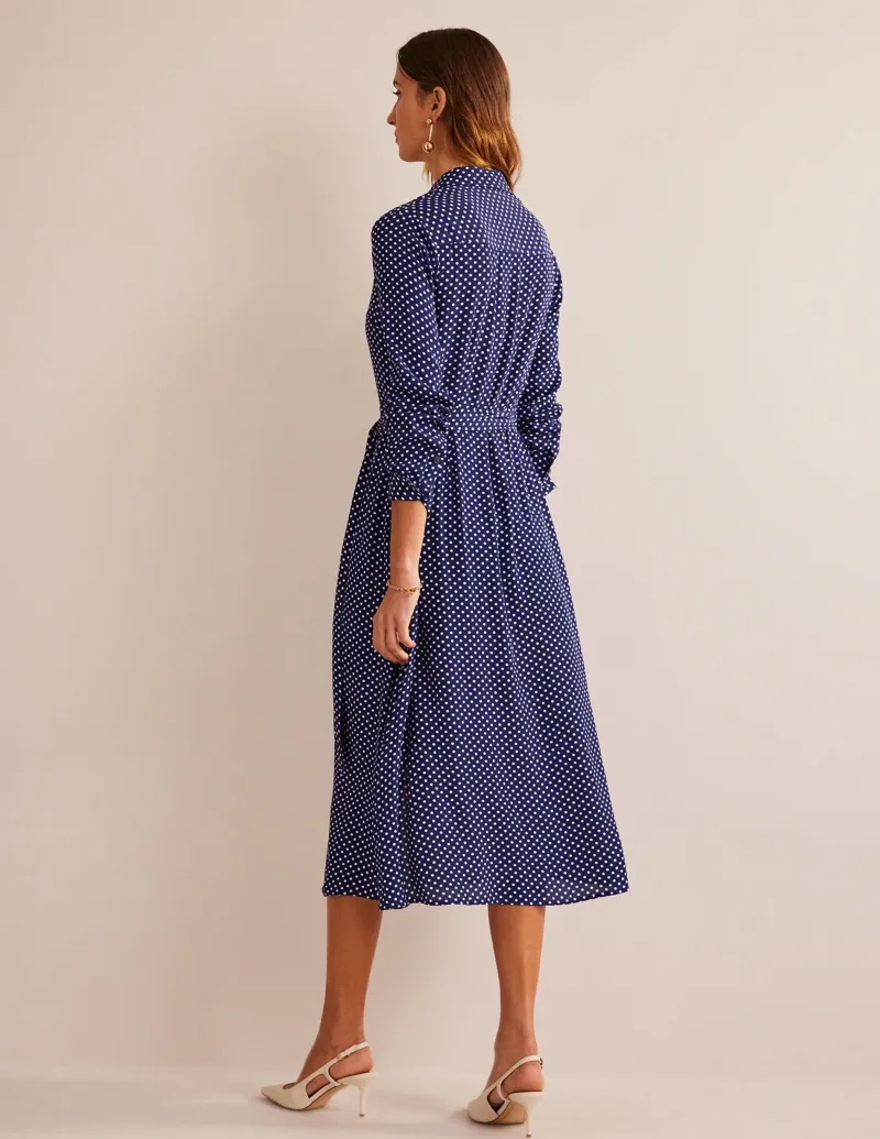 Kleider & Jumpsuits | Kleider In Petite | Boden Kate Midi-Hemdblusenkleid-Marineblau, Gepunktet Marineblau,Gepunktet
