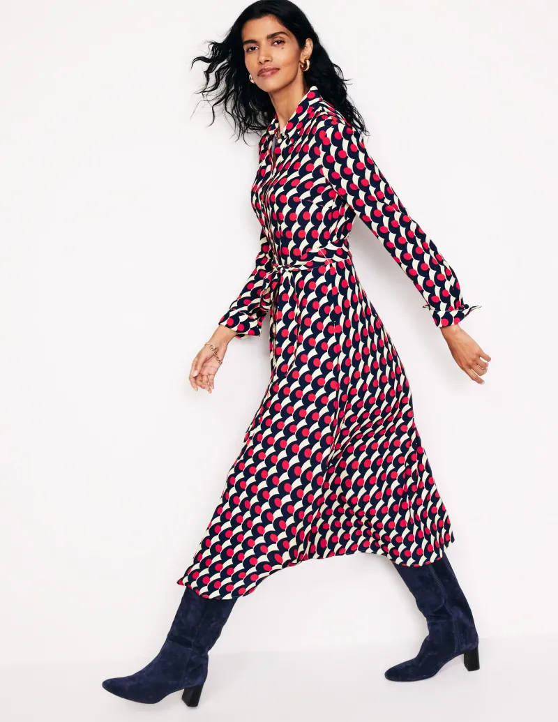 Kleider & Jumpsuits | Kleider In Petite | Boden Kate Midi-Hemdblusenkleid-Rot, Polka-Welle Rot,Polka-Welle