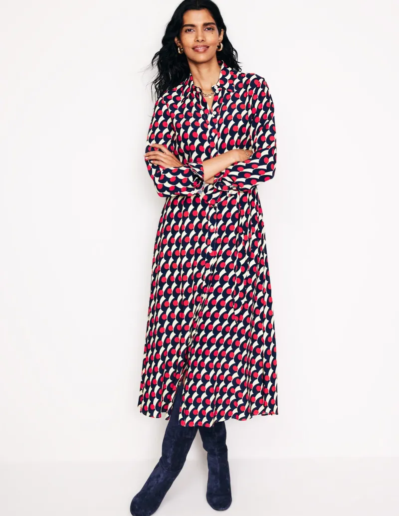 Kleider & Jumpsuits | Kleider In Petite | Boden Kate Midi-Hemdblusenkleid-Rot, Polka-Welle Rot,Polka-Welle