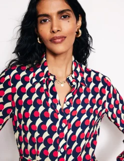 Kleider & Jumpsuits | Kleider In Petite | Boden Kate Midi-Hemdblusenkleid-Rot, Polka-Welle Rot,Polka-Welle