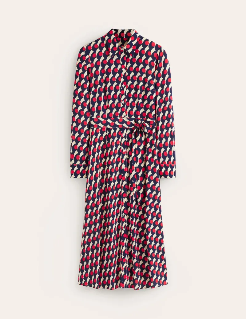 Kleider & Jumpsuits | Kleider In Petite | Boden Kate Midi-Hemdblusenkleid-Rot, Polka-Welle Rot,Polka-Welle