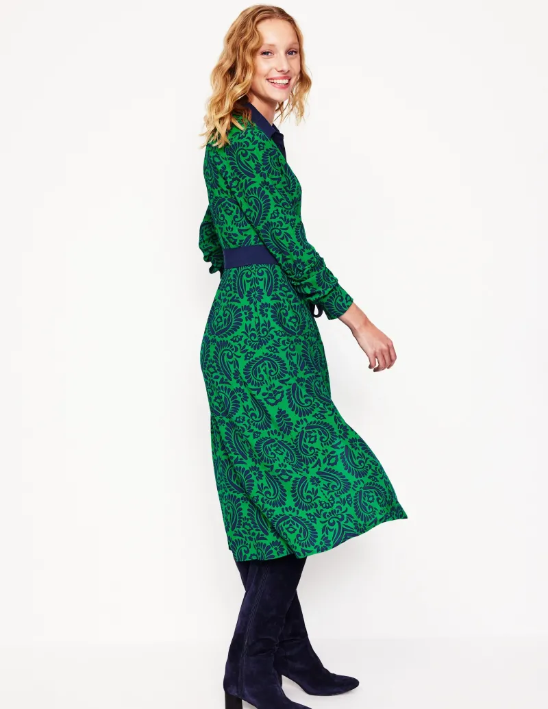 Kleider & Jumpsuits | Kleider In Petite | Boden Kate Midi-Hemdblusenkleid-Smaragdgrün, dekorative Flora Smaragdgrün,dekorativeFlora
