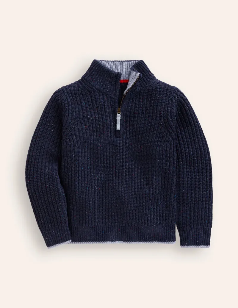 Pullover & Strickjacken | Boden Klassischer Pullover mit halblangem Reißverschluss-Marineblau Noppen MarineblauNoppen