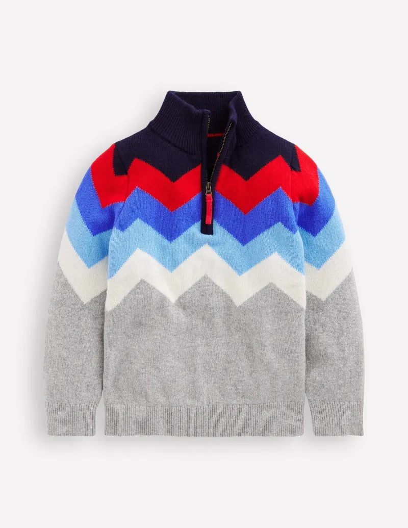 Pullover & Strickjacken | Boden Klassischer Pullover mit halblangem Reißverschluss-Grau Meliert Chevron GrauMeliertChevron