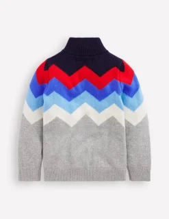 Pullover & Strickjacken | Boden Klassischer Pullover mit halblangem Reißverschluss-Grau Meliert Chevron GrauMeliertChevron