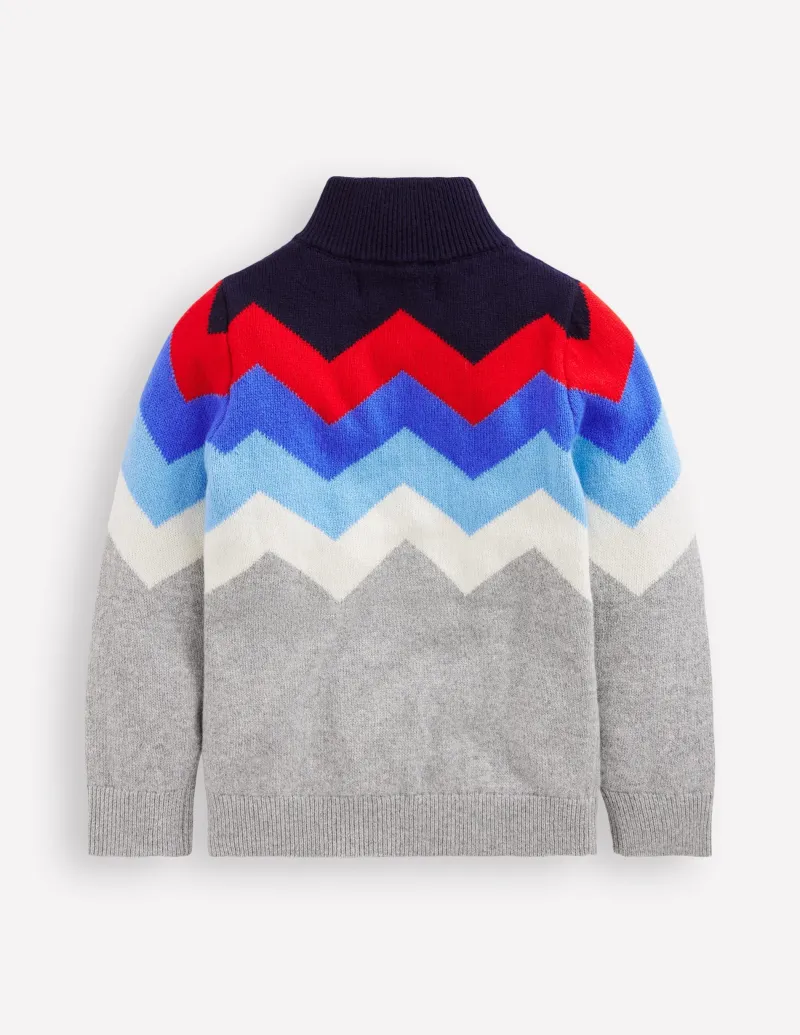 Pullover & Strickjacken | Boden Klassischer Pullover mit halblangem Reißverschluss-Grau Meliert Chevron GrauMeliertChevron