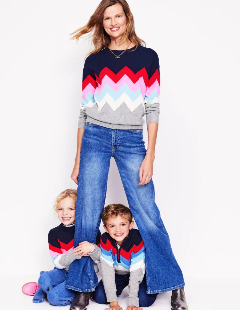 Pullover & Strickjacken | Boden Klassischer Pullover mit halblangem Reißverschluss-Grau Meliert Chevron GrauMeliertChevron