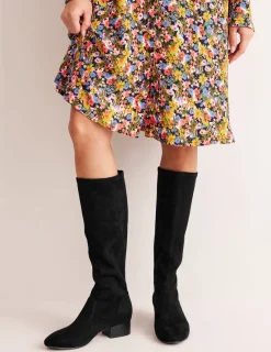 Stiefel | Absatzschuhe | Boden Kniehohe Stretchstiefel mit flacher Sohle- Schwarz
