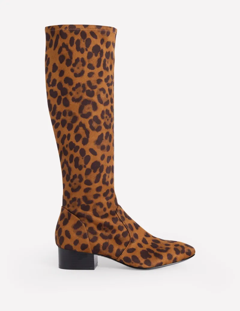 Stiefel | Absatzschuhe | Boden Kniehohe Stretchstiefel mit flacher Sohle-Mohair, Leopardenmuster Mohair,Leopardenmuster