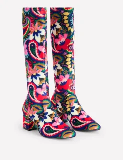 Absatzschuhe | Stiefel | Boden Kniehohe Stretchstiefel mit Absatz-Bunt, Botanik-Paisley Bunt,Botanik-Paisley