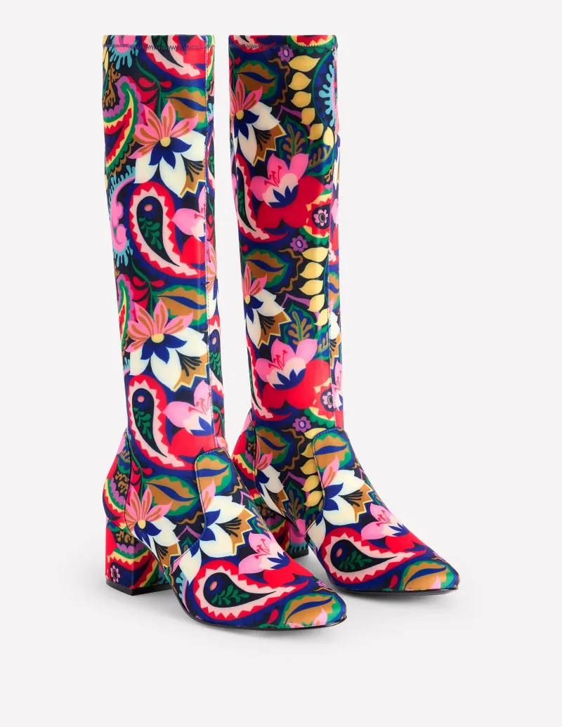 Absatzschuhe | Stiefel | Boden Kniehohe Stretchstiefel mit Absatz-Bunt, Botanik-Paisley Bunt,Botanik-Paisley
