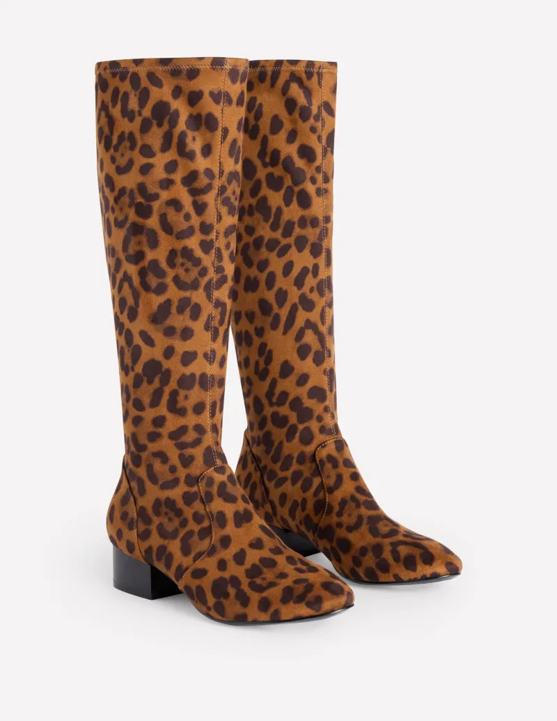 Stiefel | Absatzschuhe | Boden Kniehohe Stretchstiefel mit flacher Sohle-Mohair, Leopardenmuster Mohair,Leopardenmuster