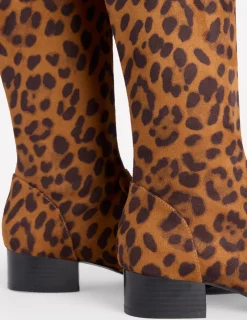 Stiefel | Absatzschuhe | Boden Kniehohe Stretchstiefel mit flacher Sohle-Mohair, Leopardenmuster Mohair,Leopardenmuster