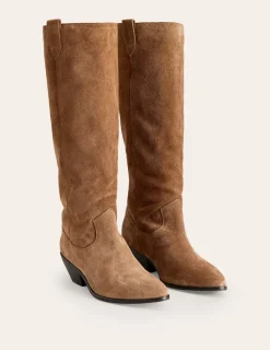 Absatzschuhe | Stiefel | Boden Kniehohe Westernstiefel-Rostbraun Veloursleder RostbraunVeloursleder