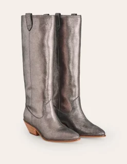 Stiefel | Absatzschuhe | Boden Kniehohe Westernstiefel- Silber
