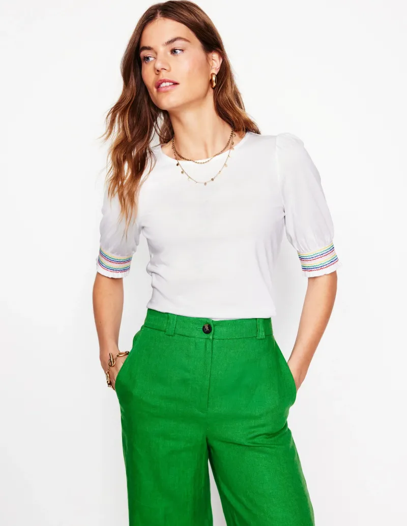 Nachtwäsche & Schlafanzüge | T-shirts & Tops | Boden Kurzärmeliges Oberteil mit gesmokten Bündchen- Weiß