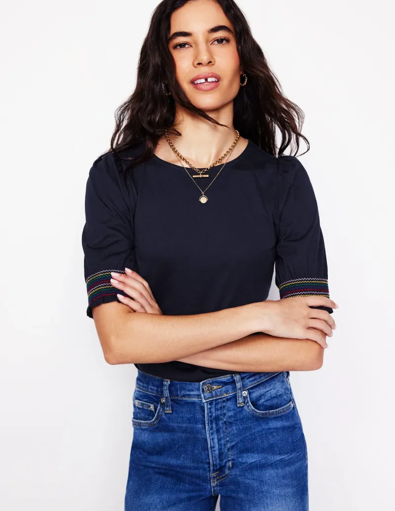 Nachtwäsche & Schlafanzüge | T-shirts & Tops | Boden Kurzärmeliges Oberteil mit gesmokten Bündchen- Marineblaue