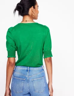 Nachtwäsche & Schlafanzüge | T-shirts & Tops | Boden Kurzärmeliges Oberteil mit gesmokten Bündchen-Grünes Tamburin GrünesTamburin